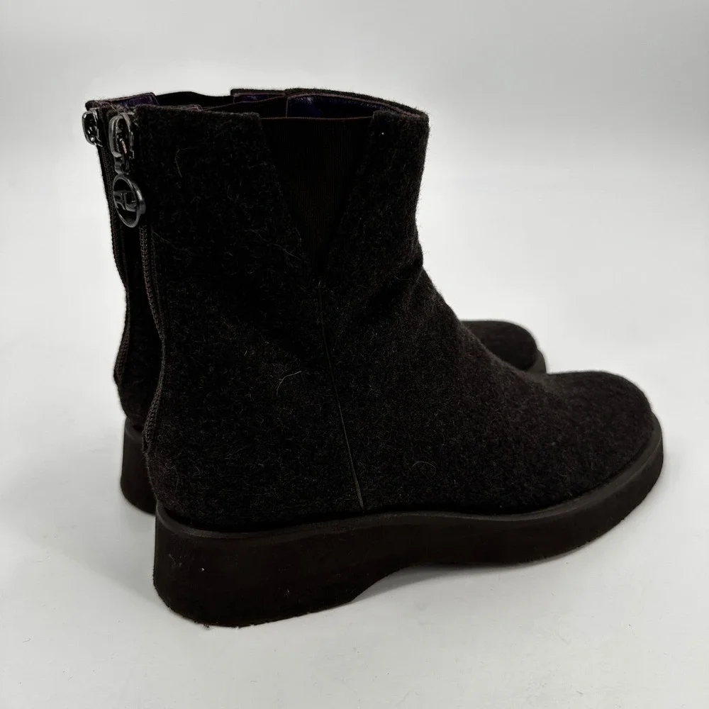 Ralph Lauren Purple Label Womens Boiled Wool Ankle Boots Brown Leather Luxury 5B